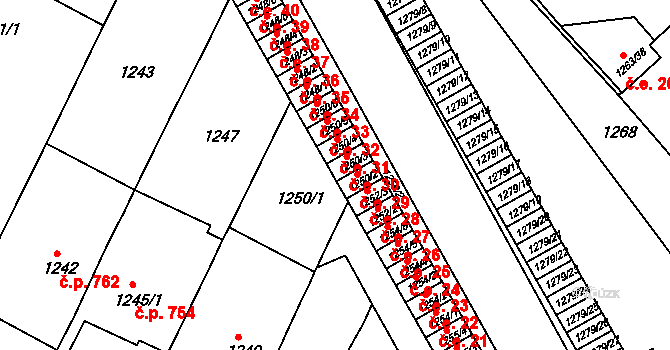 Bučovice 30 na parcele st. 1250/3 v KÚ Bučovice, Katastrální mapa