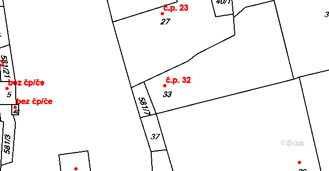 Bořice 32, Mirotice na parcele st. 33 v KÚ Bořice u Mirotic, Katastrální mapa