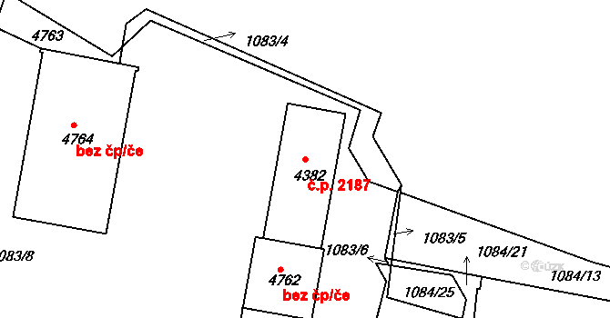 Budějovické Předměstí 2187, Písek na parcele st. 4382 v KÚ Písek, Katastrální mapa