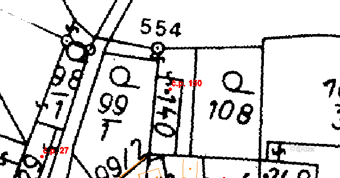 Bernartice 150 na parcele st. 140 v KÚ Bernartice u Milevska, Katastrální mapa