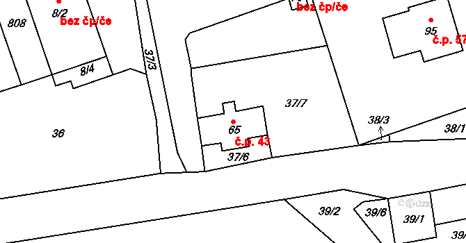 Čenkov 43, Třešť na parcele st. 65 v KÚ Čenkov u Třešti, Katastrální mapa