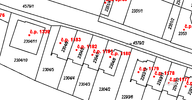 Třešť 1181 na parcele st. 2304/7 v KÚ Třešť, Katastrální mapa