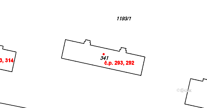 Žebrák 292,293 na parcele st. 341 v KÚ Žebrák, Katastrální mapa