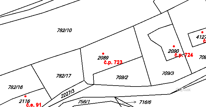 Beroun-Závodí 723, Beroun na parcele st. 2089 v KÚ Beroun, Katastrální mapa