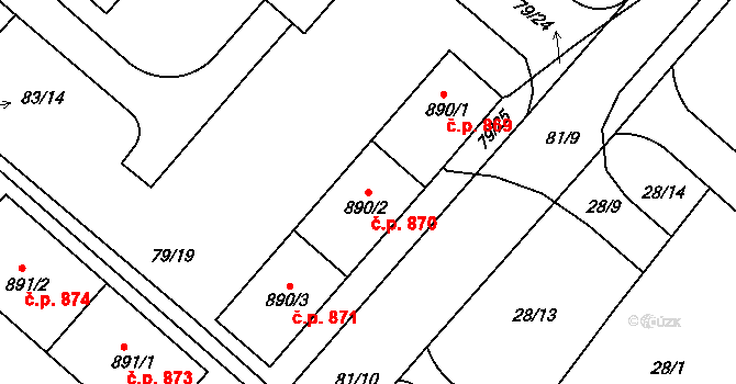 Neratovice 870 na parcele st. 890/2 v KÚ Neratovice, Katastrální mapa