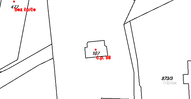 Velká Ves 98, Broumov na parcele st. 107 v KÚ Velká Ves u Broumova, Katastrální mapa