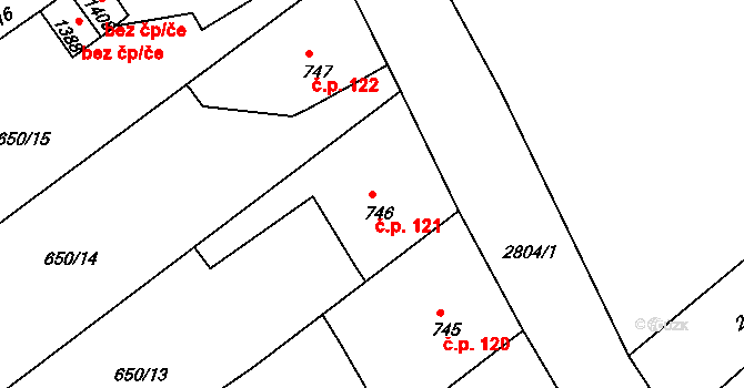 Olivětín 121, Broumov na parcele st. 746 v KÚ Broumov, Katastrální mapa