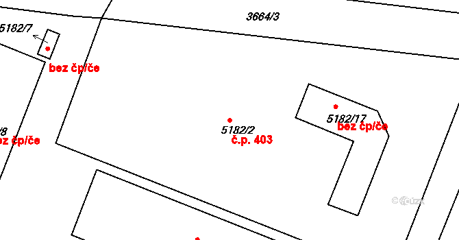 Polabiny 403, Pardubice na parcele st. 5182/2 v KÚ Pardubice, Katastrální mapa