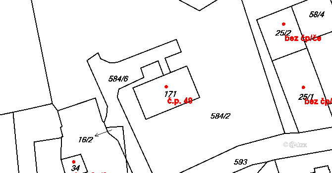 Žitná 49, Hracholusky na parcele st. 171 v KÚ Žitná u Netolic, Katastrální mapa