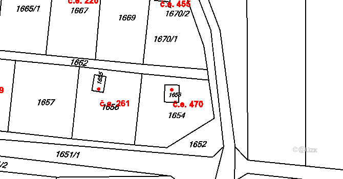 Velké Opatovice 470 na parcele st. 1653 v KÚ Velké Opatovice, Katastrální mapa