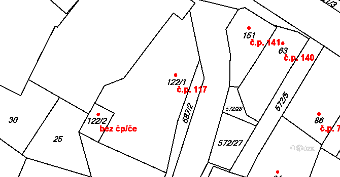 Lišany 117 na parcele st. 122/1 v KÚ Lišany u Rakovníka, Katastrální mapa