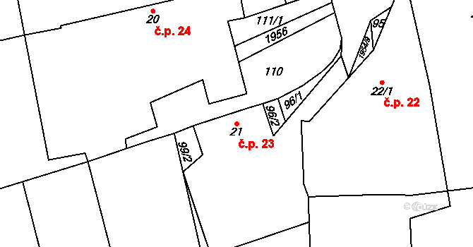 Čáslavsko 23 na parcele st. 21 v KÚ Čáslavsko, Katastrální mapa