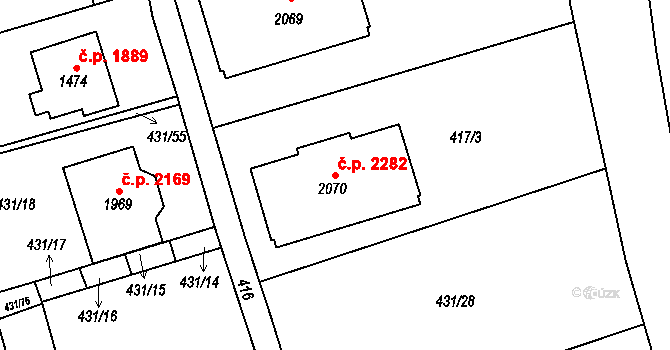 Nový Jičín 2282 na parcele st. 2070 v KÚ Nový Jičín-Dolní Předměstí, Katastrální mapa