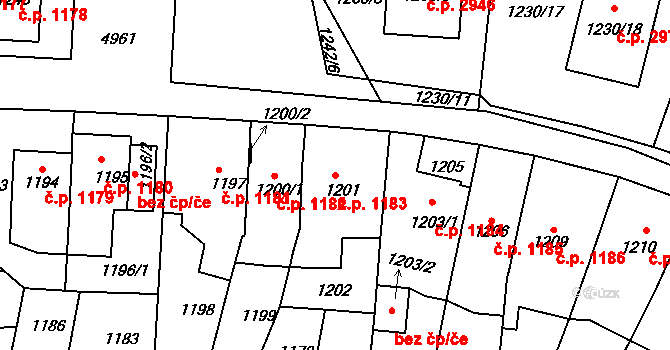 Louny 1183 na parcele st. 1201 v KÚ Louny, Katastrální mapa