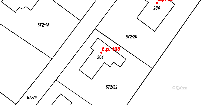 Češnovice 103, Pištín na parcele st. 264 v KÚ Češnovice, Katastrální mapa