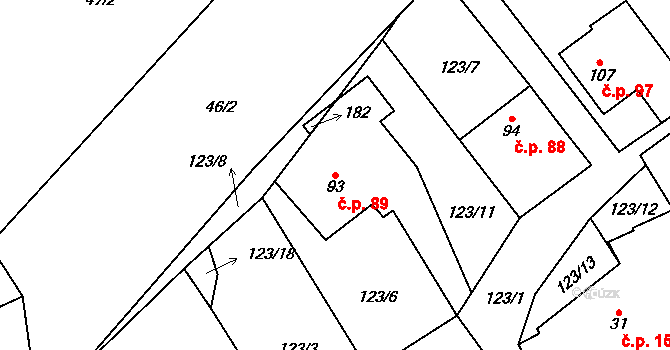 Kamenice 89, Herálec na parcele st. 93 v KÚ Kamenice u Herálce, Katastrální mapa