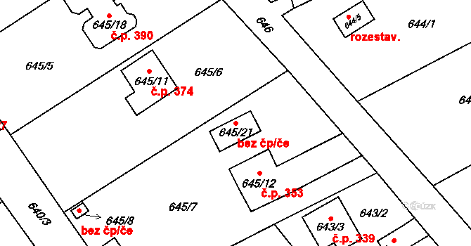 Jaroměř 94837074 na parcele st. 645/21 v KÚ Josefov u Jaroměře, Katastrální mapa