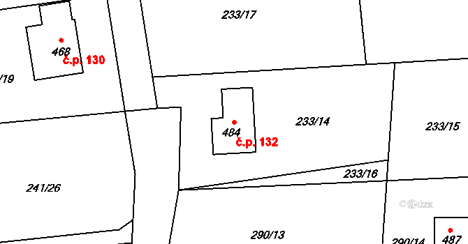 Doubí 132, Čtveřín na parcele st. 484 v KÚ Čtveřín, Katastrální mapa