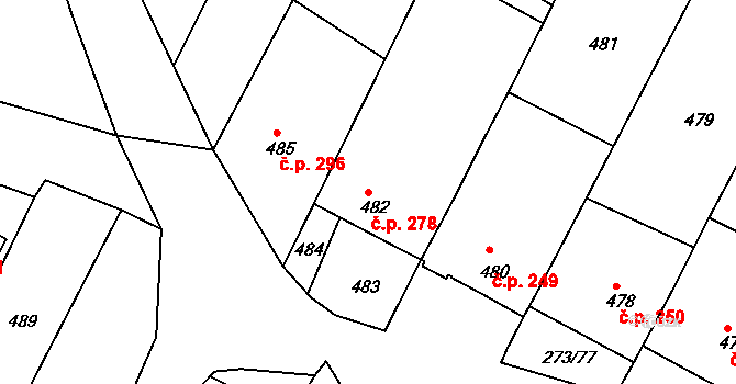 Sedlec 278 na parcele st. 482 v KÚ Sedlec u Mikulova, Katastrální mapa
