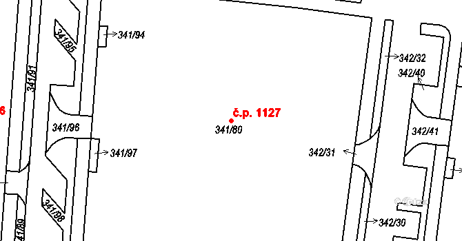 Maloměřice 1127, Brno na parcele st. 341/80 v KÚ Maloměřice, Katastrální mapa