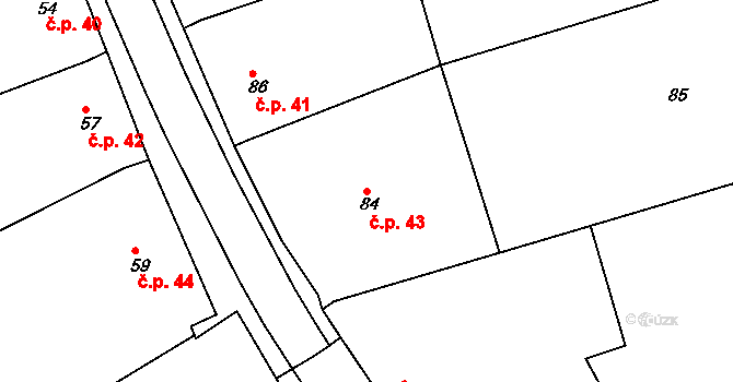 Sedlešovice 43, Nový Šaldorf-Sedlešovice na parcele st. 84 v KÚ Sedlešovice, Katastrální mapa