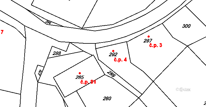 Hradčany 4 na parcele st. 292 v KÚ Hradčany na Moravě, Katastrální mapa