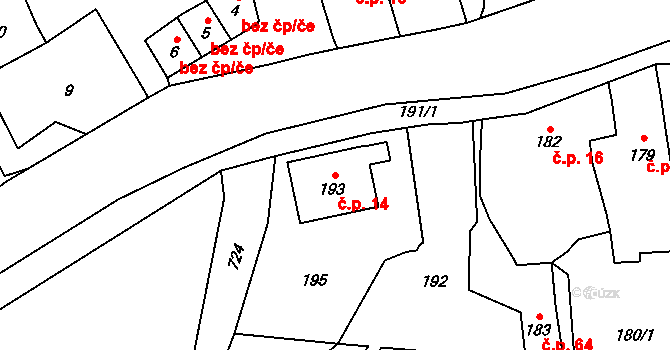Přerov XIII-Penčice 14, Přerov na parcele st. 193 v KÚ Penčičky, Katastrální mapa