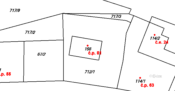 Polipsy 81, Čestín na parcele st. 156 v KÚ Polipsy, Katastrální mapa