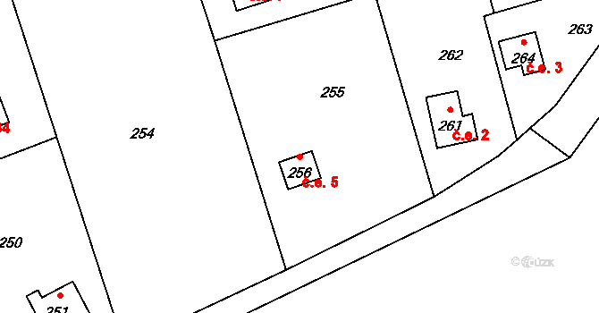Dojetřice 5, Sázava na parcele st. 256 v KÚ Dojetřice, Katastrální mapa