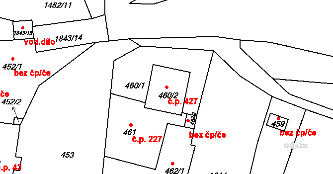 Sázava 427 na parcele st. 460/2 v KÚ Sázava, Katastrální mapa