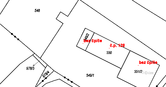 Lavičky 118317075 na parcele st. 549/2 v KÚ Lavičky, Katastrální mapa