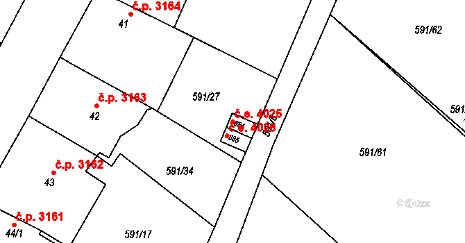 Jihlava 4025 na parcele st. 884 v KÚ Bedřichov u Jihlavy, Katastrální mapa