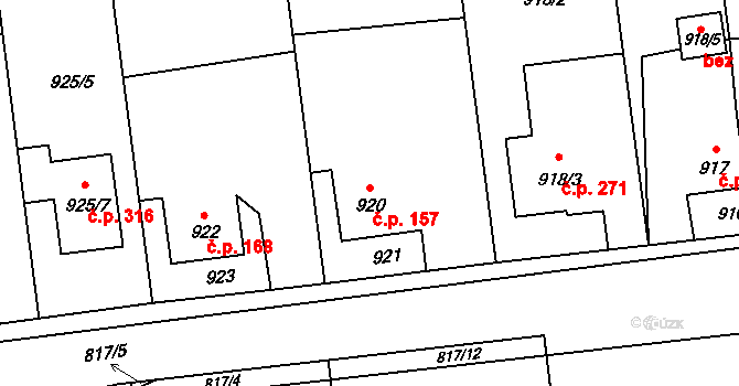 Dolní Líštná 157, Třinec na parcele st. 920 v KÚ Dolní Líštná, Katastrální mapa