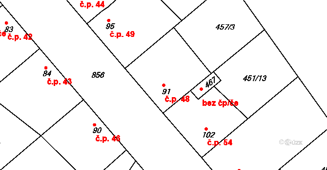 Sedlčánky 48, Čelákovice na parcele st. 91 v KÚ Sedlčánky, Katastrální mapa