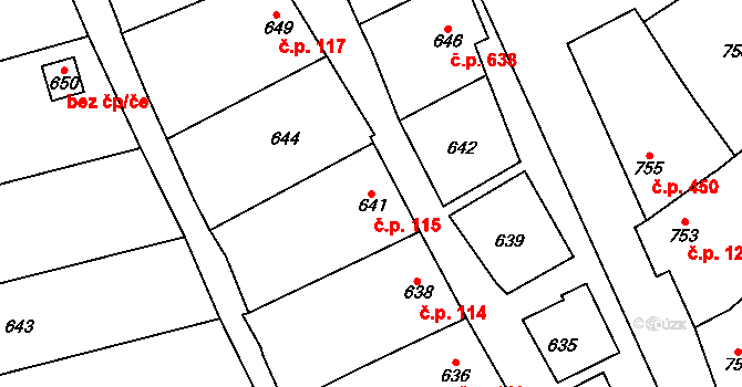 Hovorany 115 na parcele st. 641 v KÚ Hovorany, Katastrální mapa