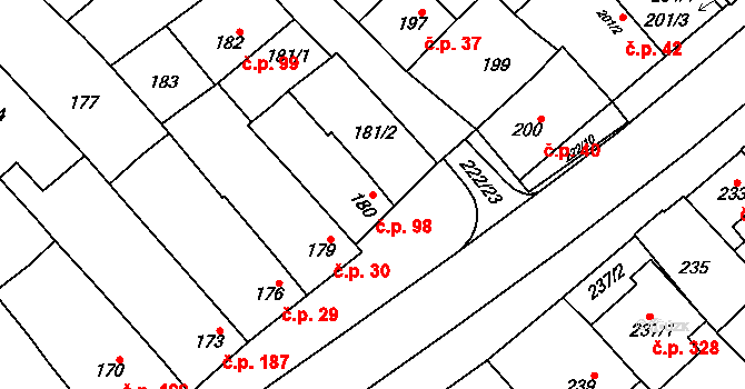 Zarazice 98, Veselí nad Moravou na parcele st. 181/2 v KÚ Zarazice, Katastrální mapa