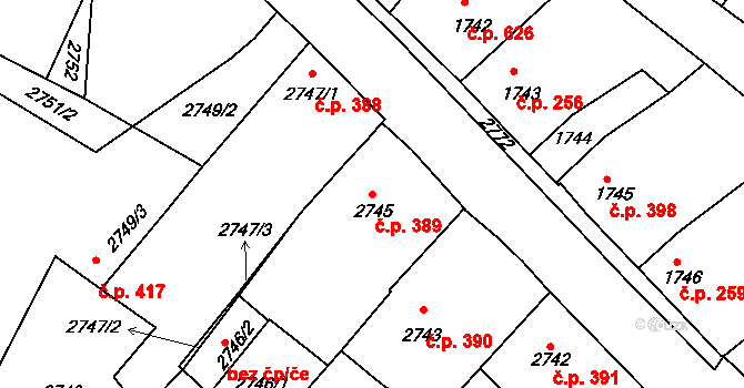 Vracov 389 na parcele st. 2745 v KÚ Vracov, Katastrální mapa