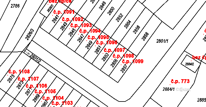 Rýmařov 1097 na parcele st. 2853 v KÚ Rýmařov, Katastrální mapa