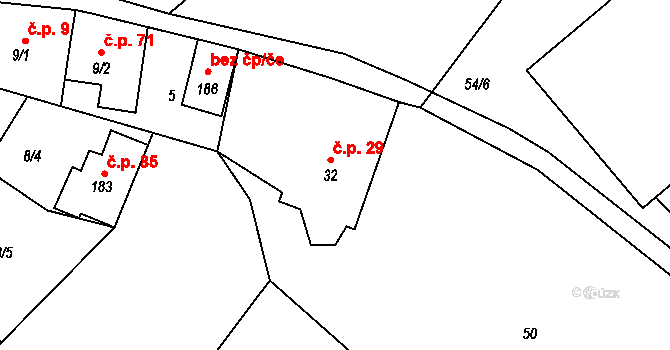 Cerhýnky 29, Cerhenice na parcele st. 32 v KÚ Cerhýnky, Katastrální mapa