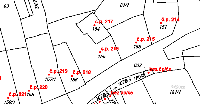 Brandýs nad Labem 216, Brandýs nad Labem-Stará Boleslav na parcele st. 155 v KÚ Brandýs nad Labem, Katastrální mapa