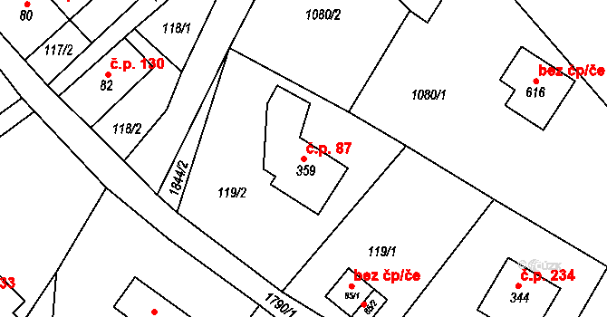 Bozkov 87 na parcele st. 359 v KÚ Bozkov, Katastrální mapa