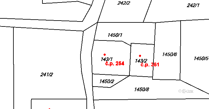 Dolní Podluží 254 na parcele st. 143/1 v KÚ Dolní Podluží, Katastrální mapa