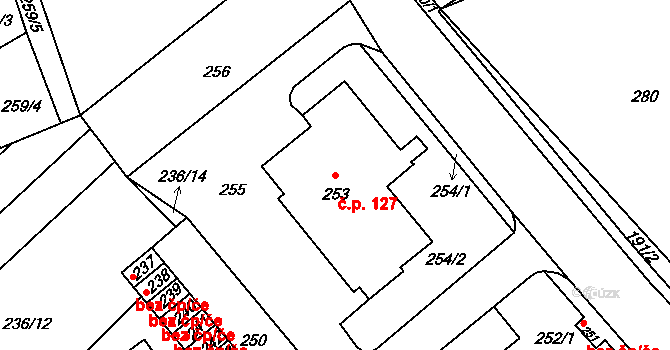 Horní Lhota 127, Blansko na parcele st. 253 v KÚ Horní Lhota u Blanska, Katastrální mapa