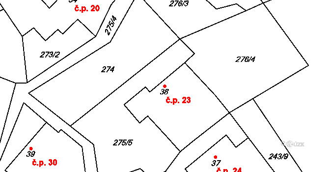 Synalov 23 na parcele st. 38 v KÚ Synalov, Katastrální mapa