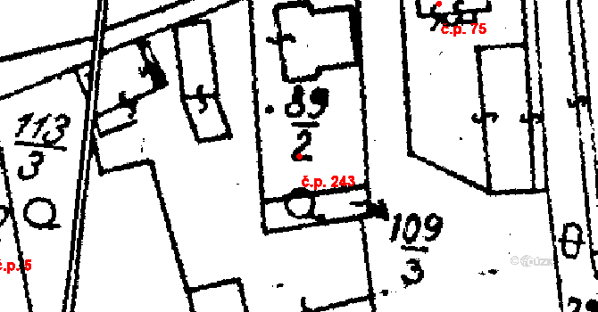 Paseka 243 na parcele st. 89/2 v KÚ Paseka u Šternberka, Katastrální mapa