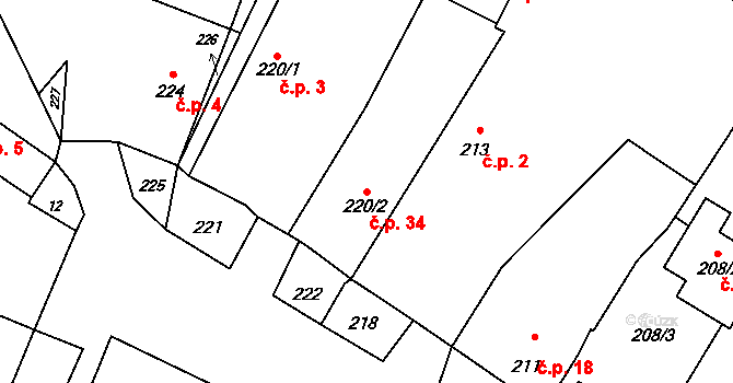 Lazce 34, Troubelice na parcele st. 220/2 v KÚ Lazce u Troubelic, Katastrální mapa