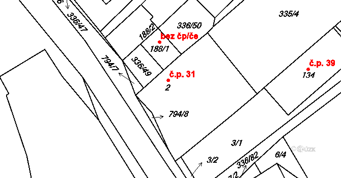 Krabčice 31 na parcele st. 2 v KÚ Krabčice u Roudnice nad Labem, Katastrální mapa