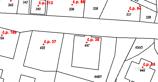 Košťálov 38 na parcele st. 447 v KÚ Košťálov, Katastrální mapa