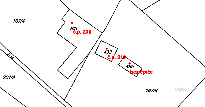 Prostřední Bečva 219 na parcele st. 433 v KÚ Prostřední Bečva, Katastrální mapa