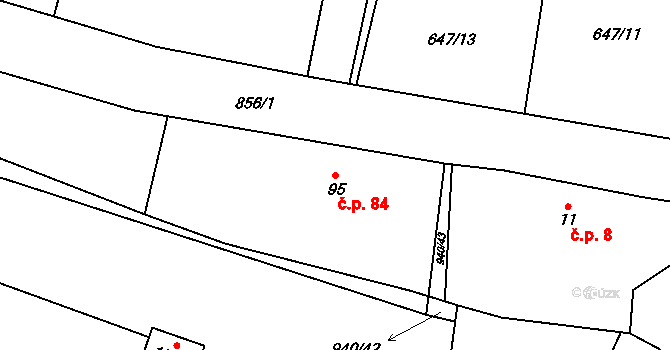 Staré Smrkovice 84 na parcele st. 95 v KÚ Staré Smrkovice, Katastrální mapa